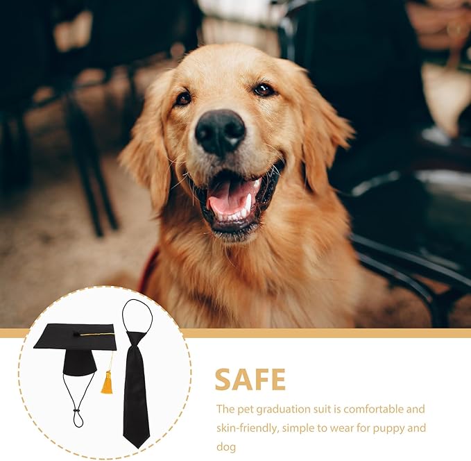 Dog Graduation Necktie and Pet Doctoral Hat Set, Decorative Puppy Tie and Graduation Cap Costume Accessories for Dogs and Cats, Party Apparel for Pet Supplies