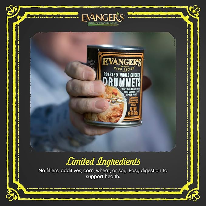 Evanger's Heritage Classics Whole Chicken Thighs Dog Food – 12 Count, 12 oz Each – Grain & Gluten Free, Single-Source Protein in Bone Broth – Protein Rotation Diet, Dry Food Topper