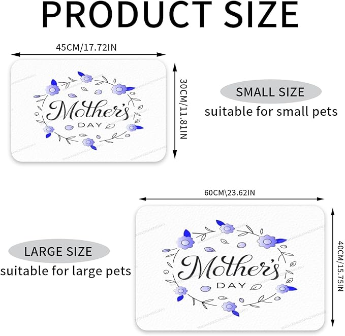 Dog Food Mat Happy Mother's Day Floral Gift for Mom Jb Absorbent Water Bowl Mats Cat Pet Feeding Placemats 24x16In