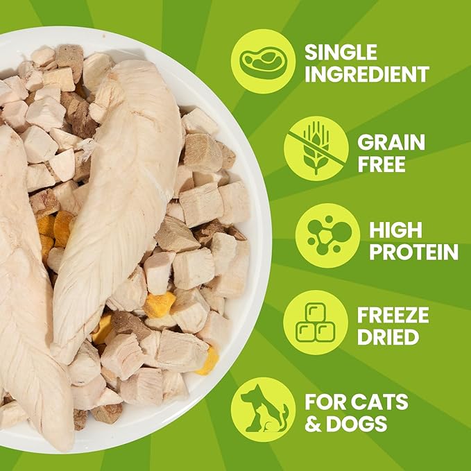 OPET Freeze Dried Cat Treats - Single Ingredient High Protein Pet Food, Healthy Training Snacks, Freeze Dried Food Toppers for Cats and Dogs, Grain Free (1.1 LB, Variety Chicken)
