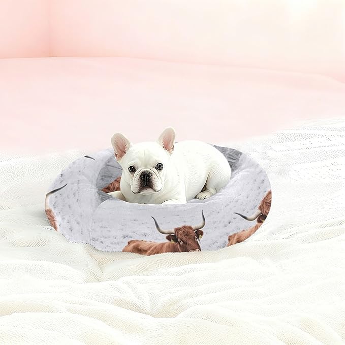Pet Cat Bed Anxiety Relief fluffier Dog & Cat Cushion for Extra Small Size Pets Supplies Winter Cow Field