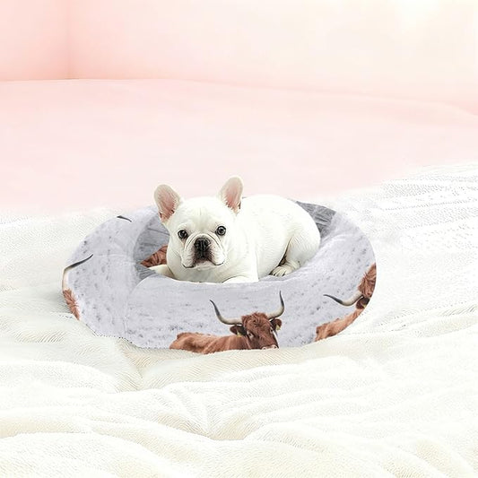 Pet Cat Bed Anxiety Relief fluffier Dog & Cat Cushion for Extra Small Size Pets Supplies Winter Cow Field