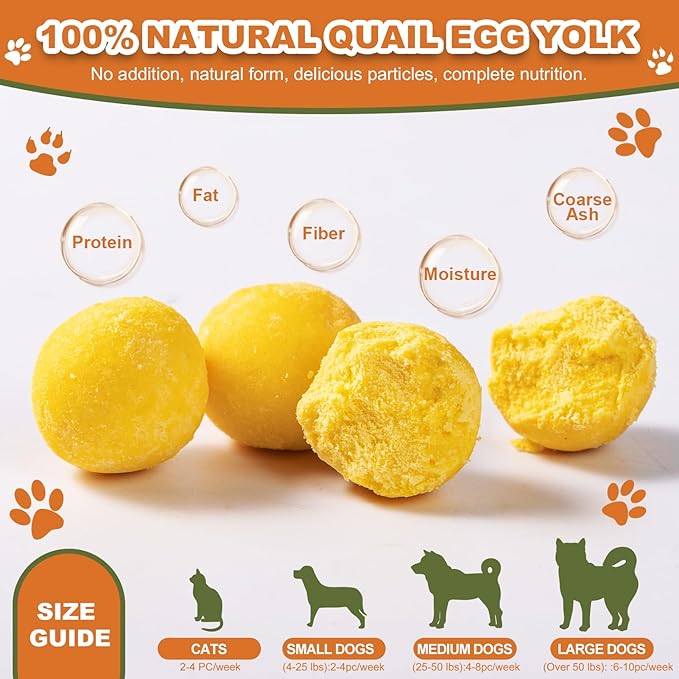 Dylan's cabin Freeze Dried Quail Egg Yolk - Single Ingredient Cat and Dog Treats Raw Natural Healthy Tasty Snacks for Training (198g)