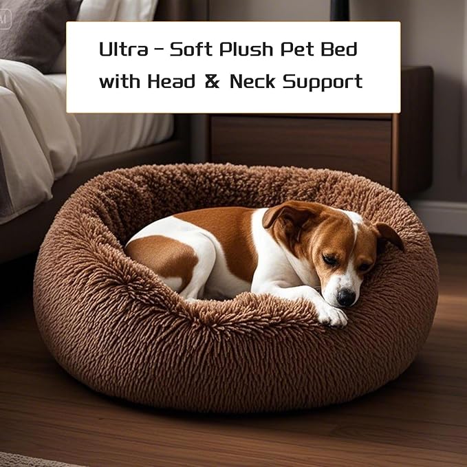Comfort Donut Dog Bed for Small Dogs, Cat Bed & Pet Bed for Indoor Use, Medium Size with Soft Plush, Round Dog Beds for Large Dogs and Cats(Coffee,36''Lx36''Wx8''Th)