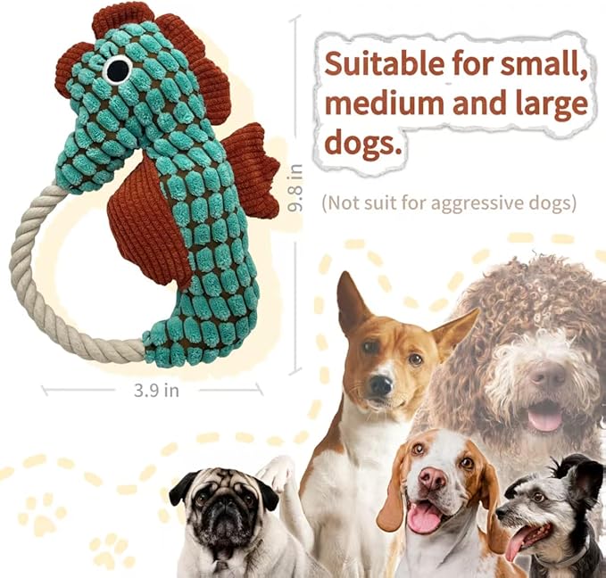 Plush Wrinkled Squeaky Dog Toy,2-Pack The Best Durable Teething Puppy Rope Chew Toy Keeps Them Busy Playing Hide-and-Seek Suitable for Puppy, Medium Dogs and Large Dogs (Blue&Green)