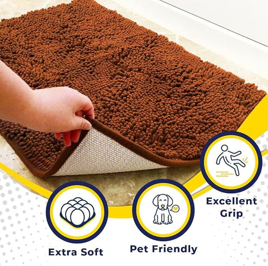 Muddy Mat® | Super Absorbent Door Mat Indoor, Microfiber Quick Dry Chenille Entryway Rug, Non-Slip Front Door Mat, Indoor Mats for Entryway, Machine Washable Pet Rug, Orange 30"x19"