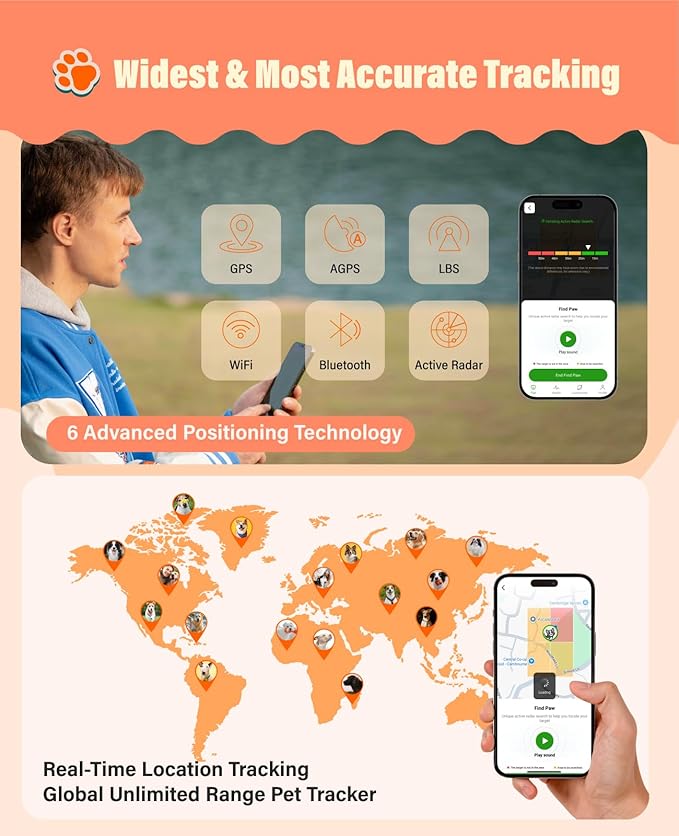 GlocalMe PetPhone Pet Tracker with 1 Year Service, Support Play Music and Two-Way Call, Pet Community and AI Health Alerts, Real Time Tracking and Virtual Fence, Global GPS Tracker for Dog and Cat