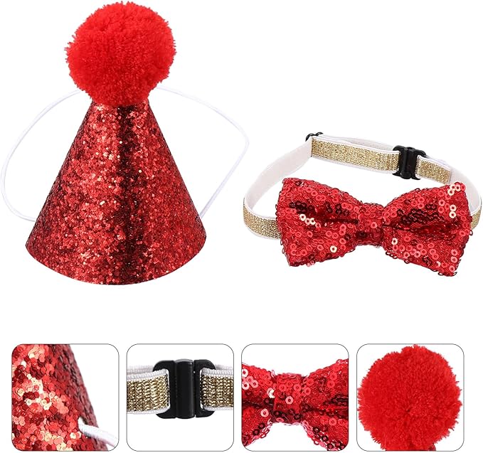 Christmas Dog Headband Set 2pcs Red Santa Hat and Bowtie Pet Christmas Costume Accessories for Holiday Party Pet Supplies