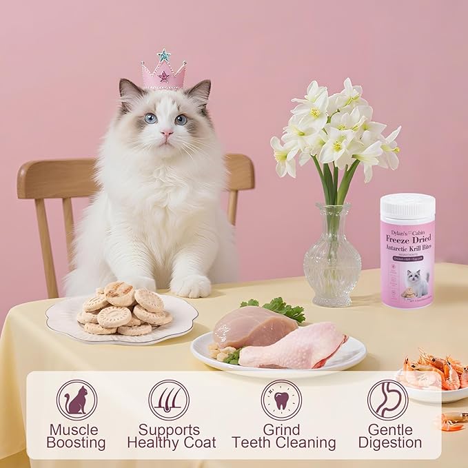Dylan's cabin Freeze Dried Chicken Cat & Dog Treats - High Protein Krill Bites with Bone-in Thigh, Egg Yolk Training Kitten Puppy Snack for Coat Oral Health,20pcs