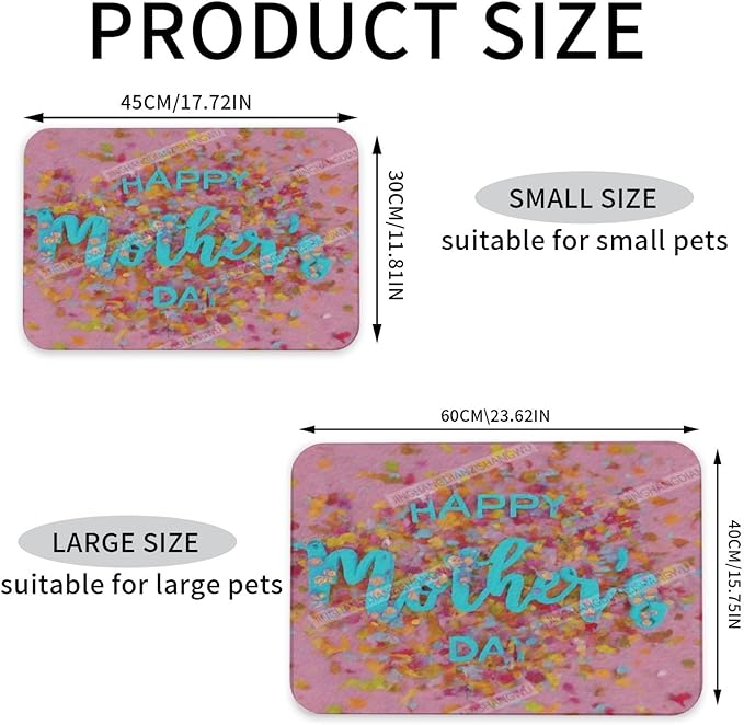 Dog Food Mat Dog Mat for Food and Water 24x16In Happy Mother's Day Floral Gift Mom Fc No Stains Cat Pet Feeding Mats Water Bowl for Messy Drinkers
