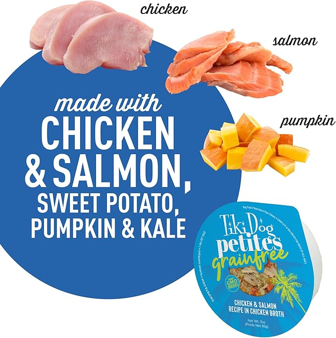 Tiki Dog Aloha Petites, Chicken & Salmon, Rich in Protein with Supplemental Hydration, for All Dog Breeds and All Life Stages, 3 oz. Cup (4 Count)