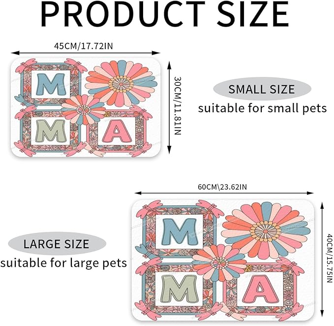 Pet Feeding Mat Happy Mother's Day Floral Gift Mom Ke Absorbent Pet Placemat for Food Water Bowl with Waterproof Rubber Backing 18X12In Quick Dry Water Dispenser Mat for Dog Cat
