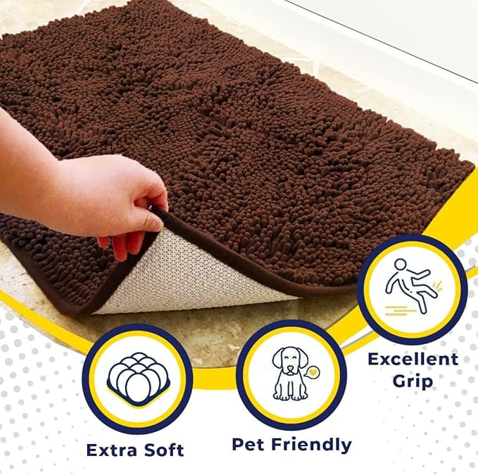 Muddy Mat® | Super Absorbent Door Mat Indoor, Microfiber Quick Dry Chenille Entryway Rug, Non-Slip Front Door Mat, Indoor Mats for Entryway, Machine Washable Pet Rug, Brown 16"x24"