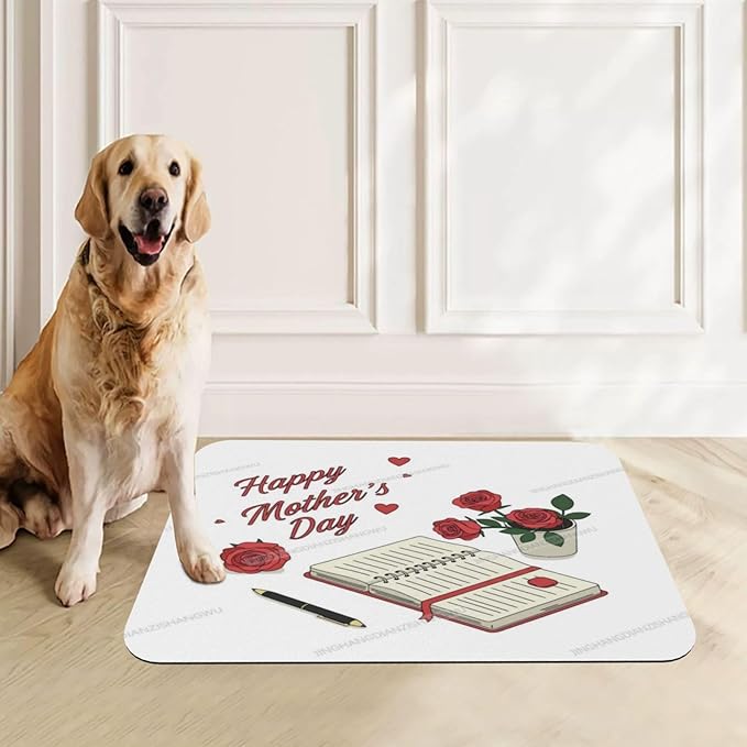 Pet Feeding Mat for Floors Waterproof Dog Mat for Food and Water Happy Mother's Day Floral Gift Mom Jh Absorbent Quick Dry Non Slip Mats Cat Bowls 18X12In