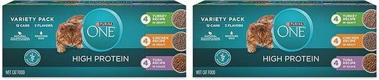 Purina ONE Natural,High Protein Cat Food Variety Pack,Turkey,Chicken and Tuna Recipes - 3 oz. Cans,(Pack of 48)
