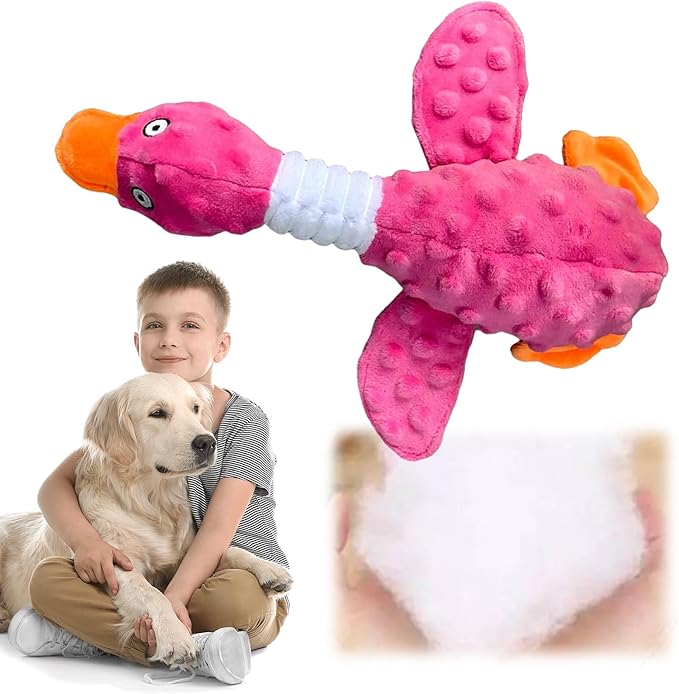 Goose Dog Toy Soft Stuffed Animal Plush Dog Puppy Chew Toys to Keep Them Busy Pet Supplies for Chewers Small Medium and Large Breeds (Rose Red)