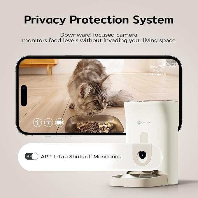 Automatic Cat Feeder with 3MP Camera,2K HD Video with Night Vision,5G/2.4G WiFi Pet Feeder with 2-Way Audio,App-Controlled Timed&Blockage Sensor,Detachable for Easy Cleaning with Desiccant for Cat/Dog