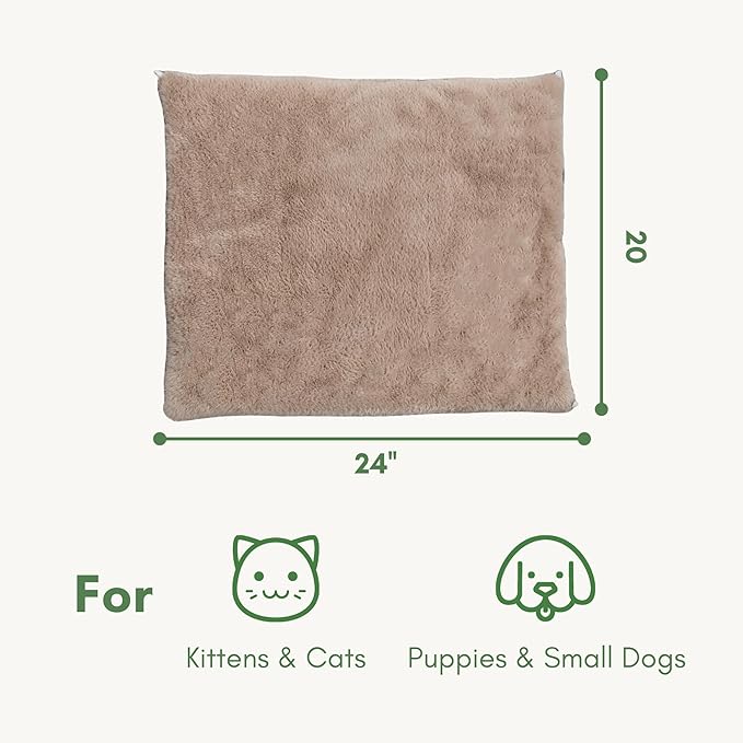petfelix Self Warming Mat, 24''*20'' Non-Skid Thermal Pet Mat, Washable Outdoor Insulation for Cat House, Carrier Cat Bed, Short-Fluff Brown