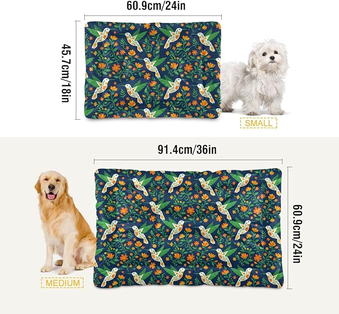 Dog Bed for Crate Washable Pet Sleep Pad, Floral Print Kennel Mat with Non-Slip Bottom, Soft Fluffy Supplies Pet for Dogs and Cats (24x18 inch)
