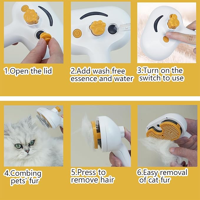 Pet Steam Brush for Cat,Self-Cleaning Cat Grooming Shedding Comb - Detangling Steam Brush - for Indoor Bath Shower Home Travel Pet Puppy Kitten