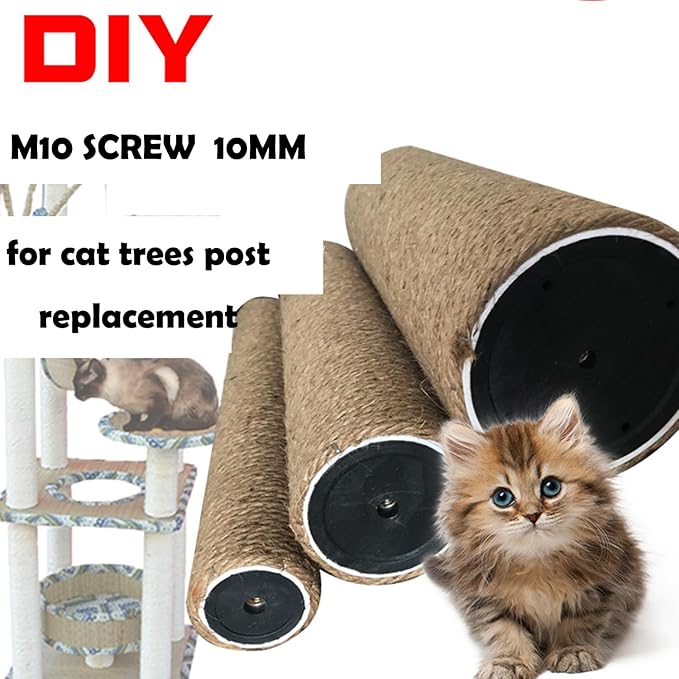 2Pcs M10 Cat Tree Replacement Post - Cat Scratching Post Replacement Pole DIY M10 Bolt Sturdy Cardboard Tubes Natural Jute Rope Screws Included (2.4 * 15.7")