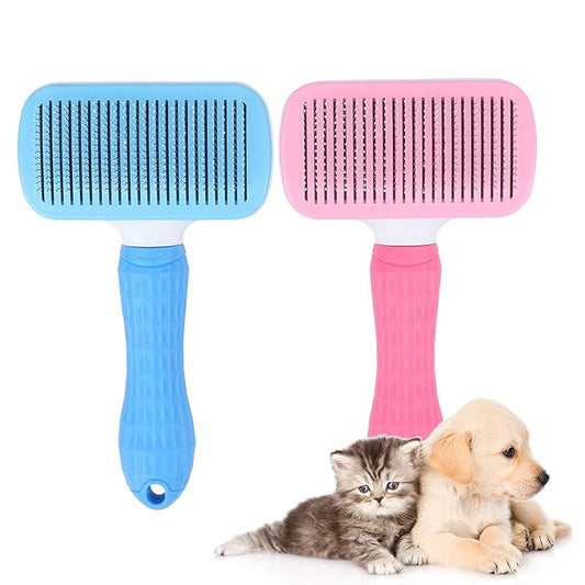 Gavigain Pet Hair Brush Steel Needle Comb Massage Particles Supply Pink Blue for Pet Grooming