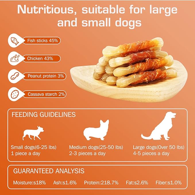 UrbanX HealthyBones Rawhide Free Healthy Foods for American Staffordshire Terrier and Other Med Terrier Dogs, Chicken Wrapped Sticks Dog Foods, Soft Chewy Foods for Training Rewards, 14 Count