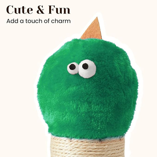 Cat Scratching Post for Small Space, 22'' Scratching Posts for Indoor Cats Adults, Extra Wide 13.4" Stable Base & Natural Sisal, Cute Cat Scratching Post with Short Plush Fabric for Large Cats, Green