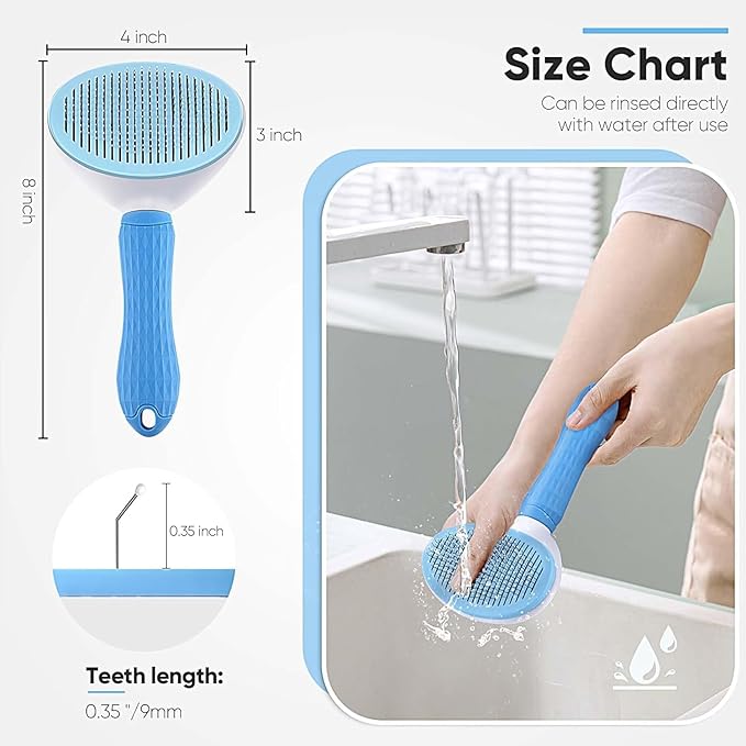 Cat Dog Self Cleaning Slicker Brush with Release Button, for Shedding Grooming, Suitable for Long or Short Pet Hair Cleaner, Removes Tangles & Loose Fur