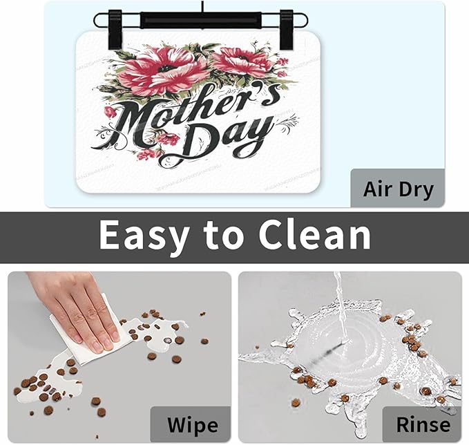 Dog Food Mat Dog Mat for Food and Water 24x16In Happy Mother's Day Floral Gift Mom Ll No Stains Cat Pet Feeding Mats Water Bowl for Messy Drinkers