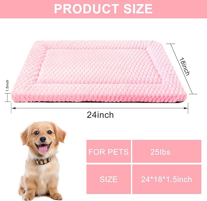 Dog Bed Mat,Reversible & Ultra Soft Kennel Pad-Machine Washable Pet Bed for Dogs & Cats-All-Weather Crate Liner for Crates,Carriers & Travel (Pink, 23" L x 17" W x 1.5" Th)