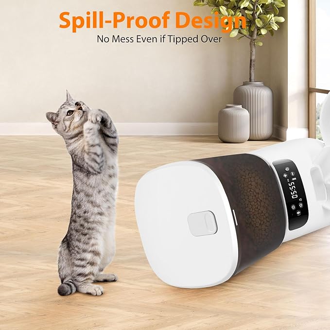 Automatic Cat Feeders for Two Cats, 5L/20 Cups Double Automatic Cat Food Dispenser with 2 Stainless Bowls, Timer Setting 20 Portions 6 Meals Per Day, 10s Meal Call, Pet Feeder for Dog (White, 5L)