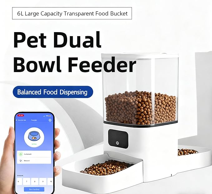 Evenwow 5G WiFi Automatic Feeder, Large Capacity 6L Timed Dry Food Dispenser for Cats and Dogs, APP Control & Anti-Clog Design for Multiple Pets