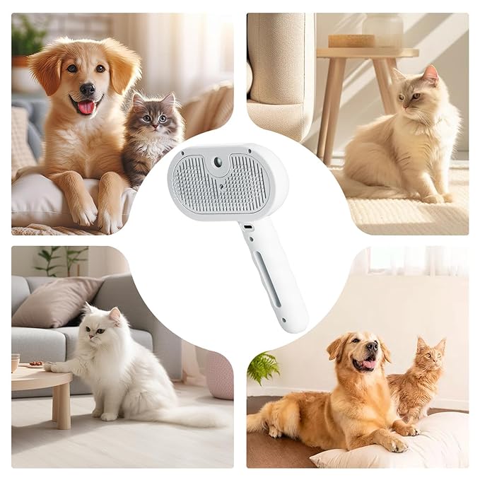 Cat and Dog Steaming Grooming Comb - Rechargeable Usb Spritz Defur Tool with 35ml Water Reservoir, Ergonomic Design for Safe Hair Removal, Pet Brush for Indoor Cats, Dogs