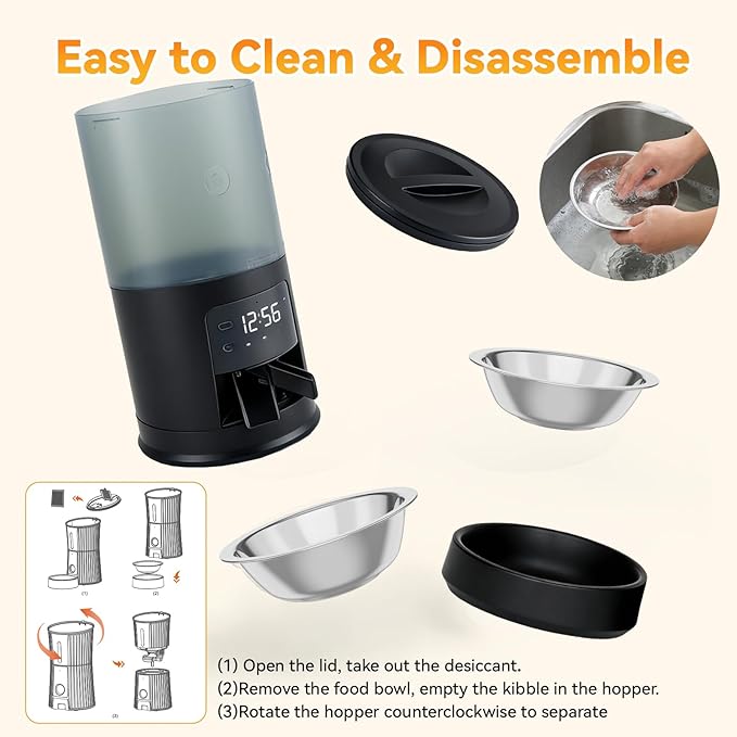 NEWBULIG Automatic Cat Feeder for 2 Cats, 6L Timed Pet Feeders with 10s Voice Recorder, Dog Food Dispenser, Dry Food, 6 Meals, Programmable 50 Portions, Dual Power Supply