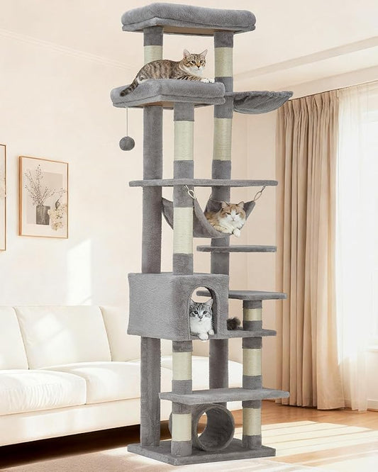 GarveeLife Cat Tree for Large Cat 74",Tall Cat Tower for Indoor Cats with 11 Scratching Posts, Hammock, Large Top Perch,Toy Balls, Sturdy Heavy Duty House for Adult Big Cats