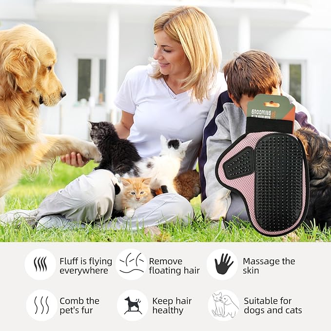 Pet Grooming Massage Glove for Cats Dogs,Remove Loose Fur Cleaning Massage Tool, Large Grooming Gloves for Long Hair or Thick Hair Dogs and Cats