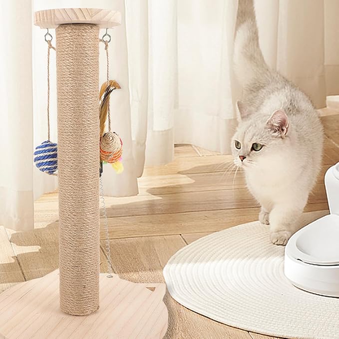 BESPORTBLE Cat Scratching Post for Indoor Cats, Wear-Resistant Sisal and Solid Material Claw Scratcher with Teaser, Small Freestanding Kitten Scratch for Home Use Random Color