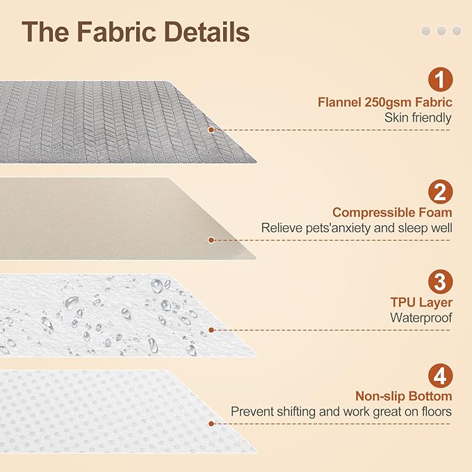 BEAUTYZOO Dog Bed Crate Pad 42 x 28 inch, Washable Dog Crate Mat for X-Large Sized Dogs, Anti-Slip Pet Crate Bed Kennel Pad, Durable Cozy Puppy Sleeping Mat Rectangle Mattress, Grey