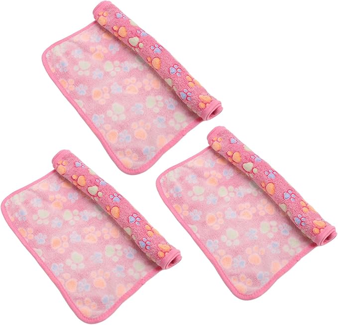 3Pcs Dog Paw Print Fleece Blanket, Pet Warm Sleep Mat, Coral Fleece Soft Dog Blanket with Cute Paw Design, Bite Resistant Pet Supplies for Dogs Cats Small Animals (L)