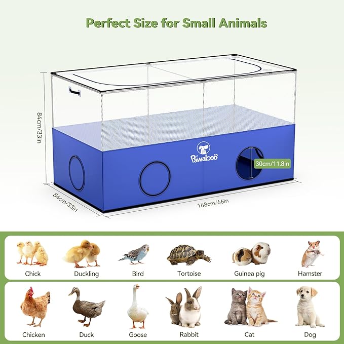 Pawaboo Small Animal Playpen, Pet Cage Tent with Breathable Mesh Wall and Bottom, Foldable Small Pet Enclosure for Puppy Kitten Rabbit Chicken Hamster Guinea Pig Indoor Outdoor Fence, Blue