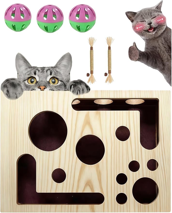 Cat Scratch Puzzle Enrichment Box-Wooden Sandpaper Surface for Indoor Cats