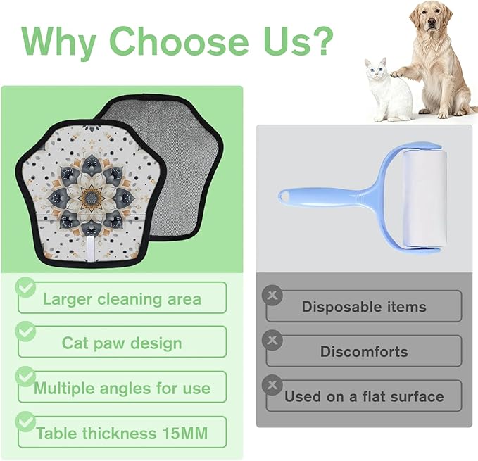 Floral Flower Pattern Electrostatic Pet Hair Removal Glove for Cats & Dogs - Reusable Grooming Mitt for Couch, Carpet, Car Seat & Laundry - Large 9x9 Inch