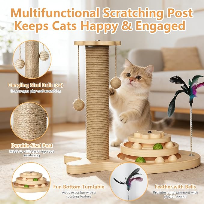 Cat Scratching Post,Cat Scratcher Kitten Toys for Indoor,16.92" Tall Scratching Post for Cats with Dangling Ball,Cats Scratch Post Interactive Toy for Kittens Adults Cats