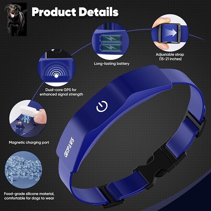 GPS Electric Dog Fence with Free App, Wireless Fence System with Training Collar, Adjustable of Dogs Portable Fence for Outdoor Use, Rechargeable Waterproof Flexiable Collar, (Blue)