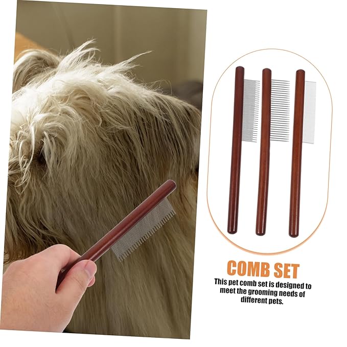HANABASS 3pcs Long Short Teeth Pet Comb Cat Grooming Tool Tear Stain Brush for Indoor Cats