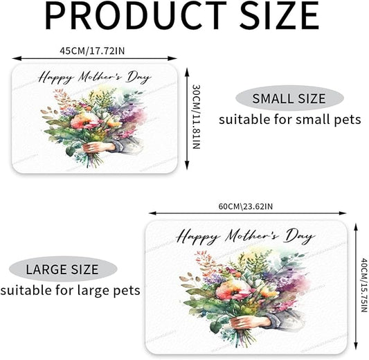Dog Food Mat for Floors Absorbent Quick Drying Happy Mother's Day Floral Gift for Mom Gq Pet Cat Food Mat Easy-to-Clean Pet Feeding Mats Dog Bowl Mats 24x16In