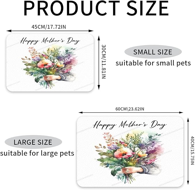 Dog Food Mat for Floors Absorbent Quick Drying Happy Mother's Day Floral Gift for Mom Gq Pet Cat Food Mat Easy-to-Clean Pet Feeding Mats Dog Bowl Mats 18X12In