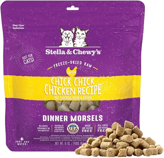 Stella & Chewy's Freeze-Dried Raw Cat Dinner Morsels - Premium Chicken Recipe with 98% Cage-Free Meat & Organs - Natural Grain-Free Cat & Kitten Food - Made in USA - 8 oz