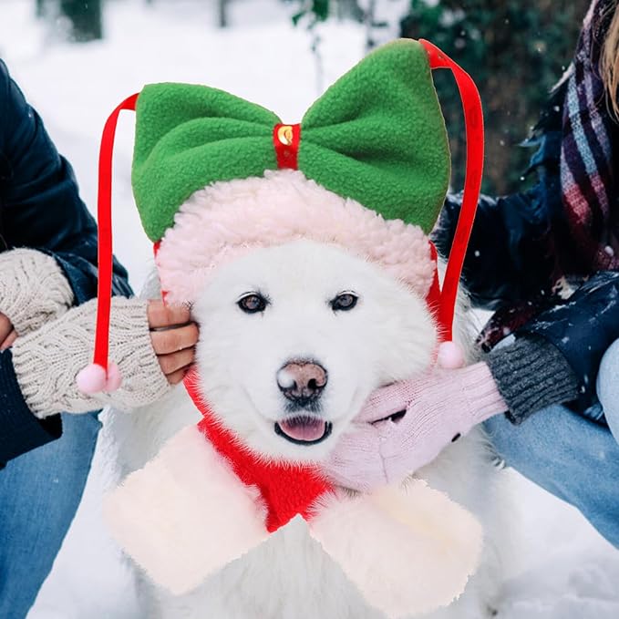 Pet Birthday Hat Scarf Set for Dogs and Puppies, Warm Decorative Pet Headdress Supplies with Head Cover and Neck Scarf for Photo Props and Winter Use